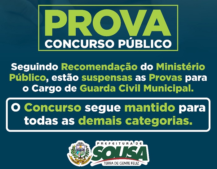 Por recomendação do MP, Município de Sousa suspende a realização de provas para Guarda Civil Municipal